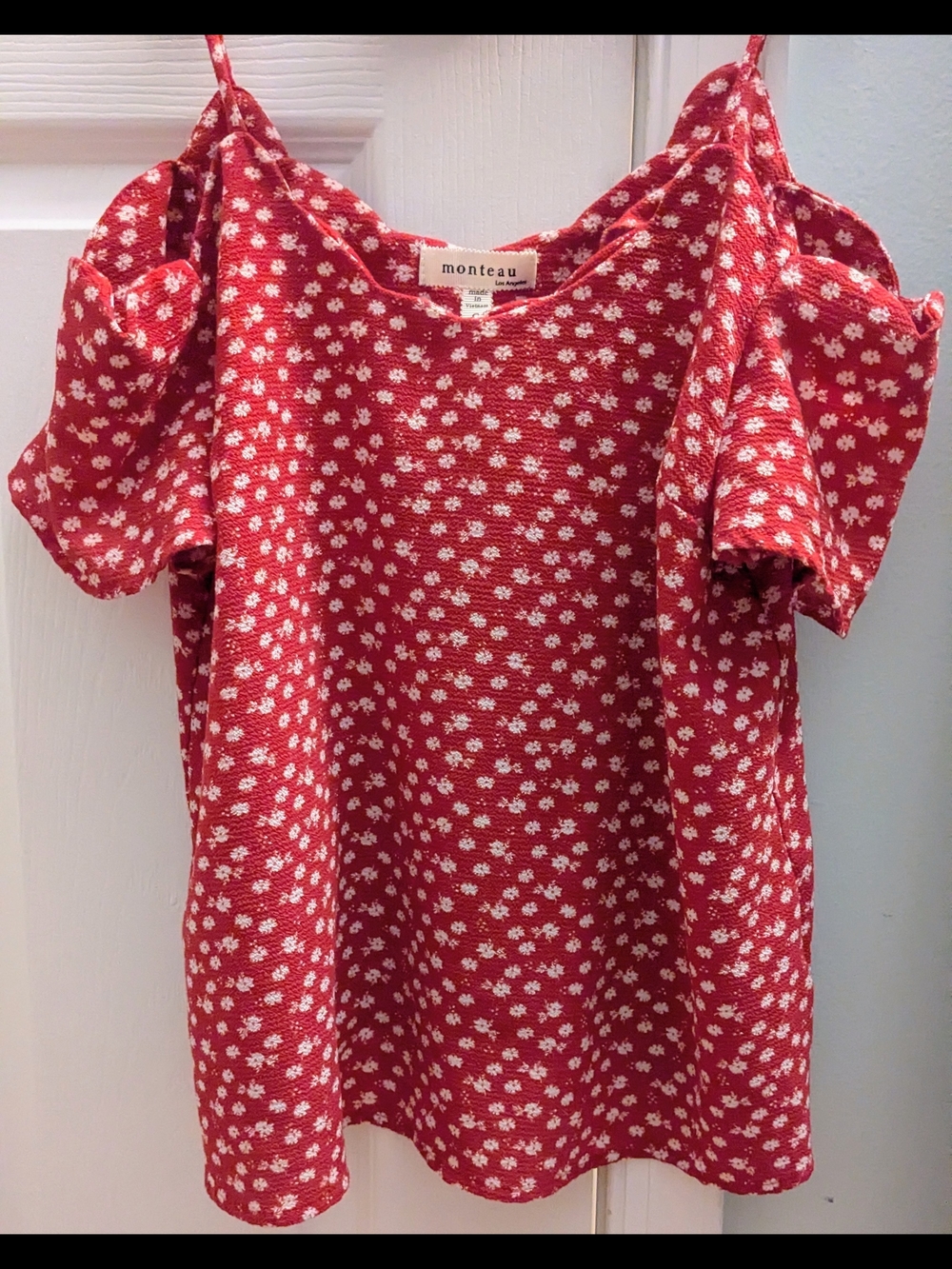 Monteau Red Floral Cold-Shoulder Camisole Top
